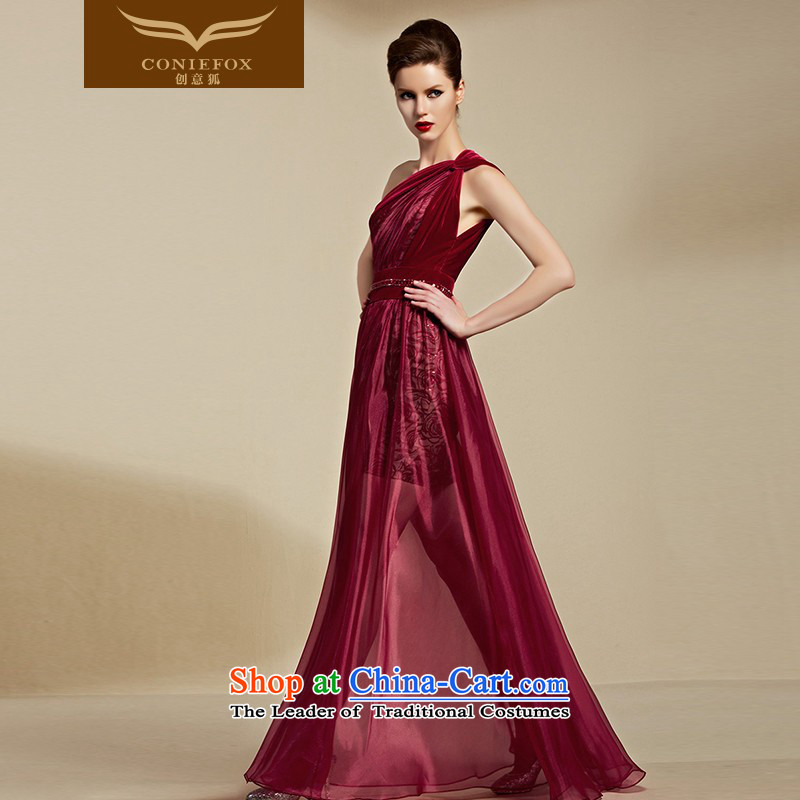 Creative Fox evening dresses 2015 new red bride wedding dress sexy shoulder bridesmaid evening dress female banquet dress long 30818 S creative fox red (coniefox) , , , shopping on the Internet