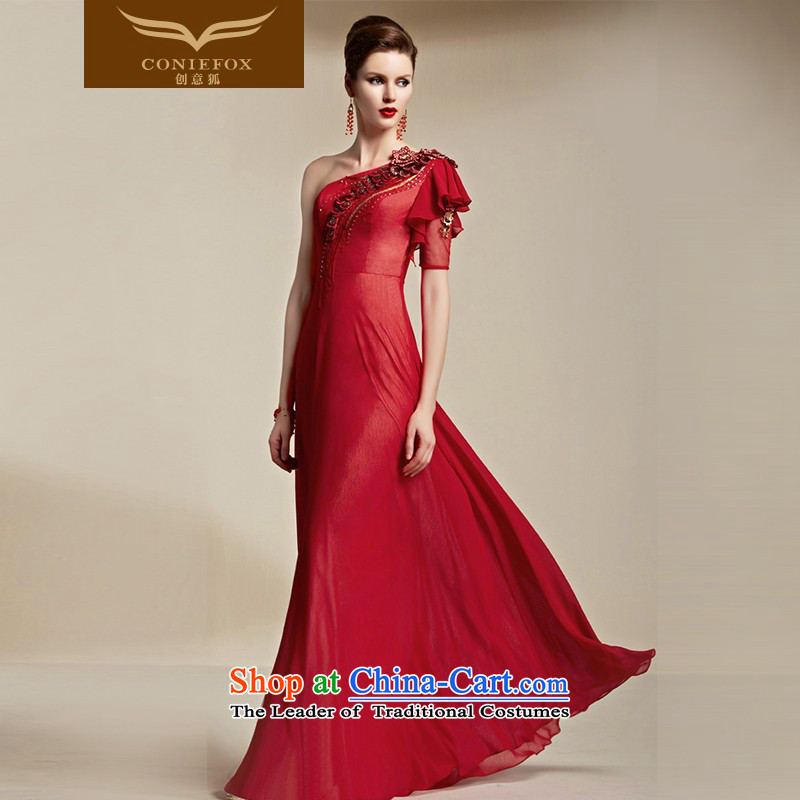 Creative Fox evening dresses 2015 new red bride wedding dress long single shoulder bows services evening dresses evening dress dress 30803 Female Red Fox (coniefox XL, creative) , , , shopping on the Internet