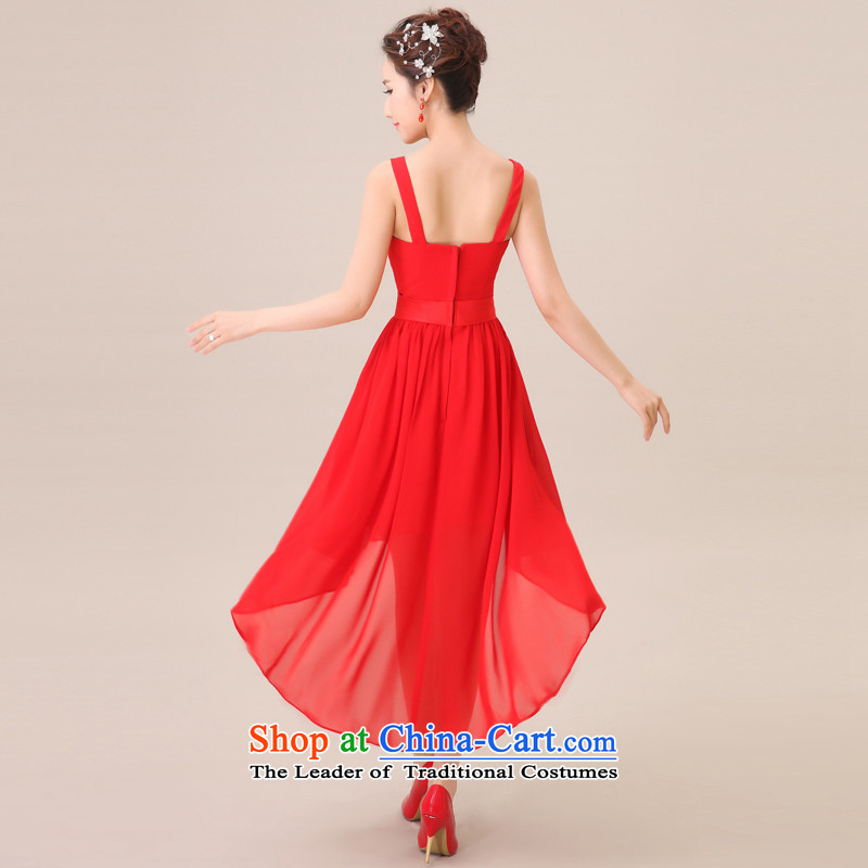 Jie Mija  2015 new bride Wedding Dress Short) before serving bridesmaid short long after the shoulders, red long bows evening dress red XXXL, Jie mia , , , shopping on the Internet