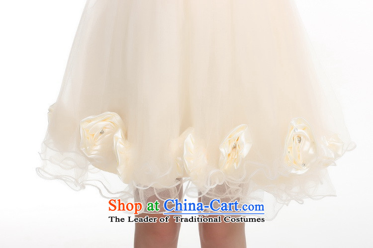 Ishan goods women 2015 bride shoulder Dress Short) bridesmaid bows small dress skirt Beveled Shoulder back flowers evening dresses champagne color M picture, prices, brand platters! The elections are supplied in the national character of distribution, so action, buy now enjoy more preferential! As soon as possible.