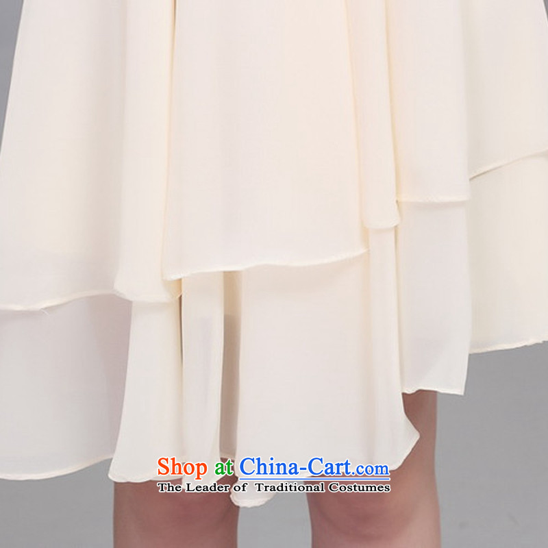 Ishan goods and sexy female champagne color asymmetric dress star small dress bride bridesmaid marriage bows champagne color L, of services are goods shopping on the Internet has been pressed.