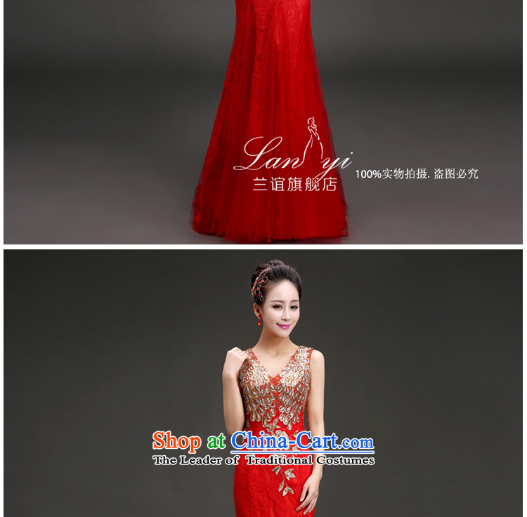 Lan-yi marriages bows dress Korean crowsfoot video thin shoulders evening dresses V-neck under the auspices of the annual concert dress skirt red banquet to align the 2 feet of the M code waist picture, prices, brand platters! The elections are supplied in the national character of distribution, so action, buy now enjoy more preferential! As soon as possible.