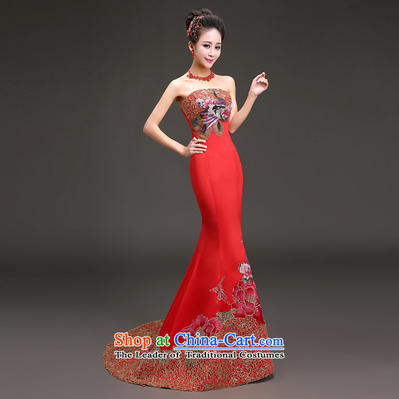 In 2015 followed the bride-yi won anointed chest crowsfoot show version banquet evening dresses red alignment of presiding over the conference services red tail S waistline 1.9 feet, yards, Yi (LANYI) , , , shopping on the Internet