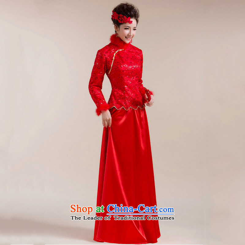 Optimize video for winter 2015 new autumn and winter cheongsam dress Gross Gross for cuff dot decorated under the aliasing dragging long skirt gx3102 red XL, Optimize Hong shopping on the Internet has been pressed.