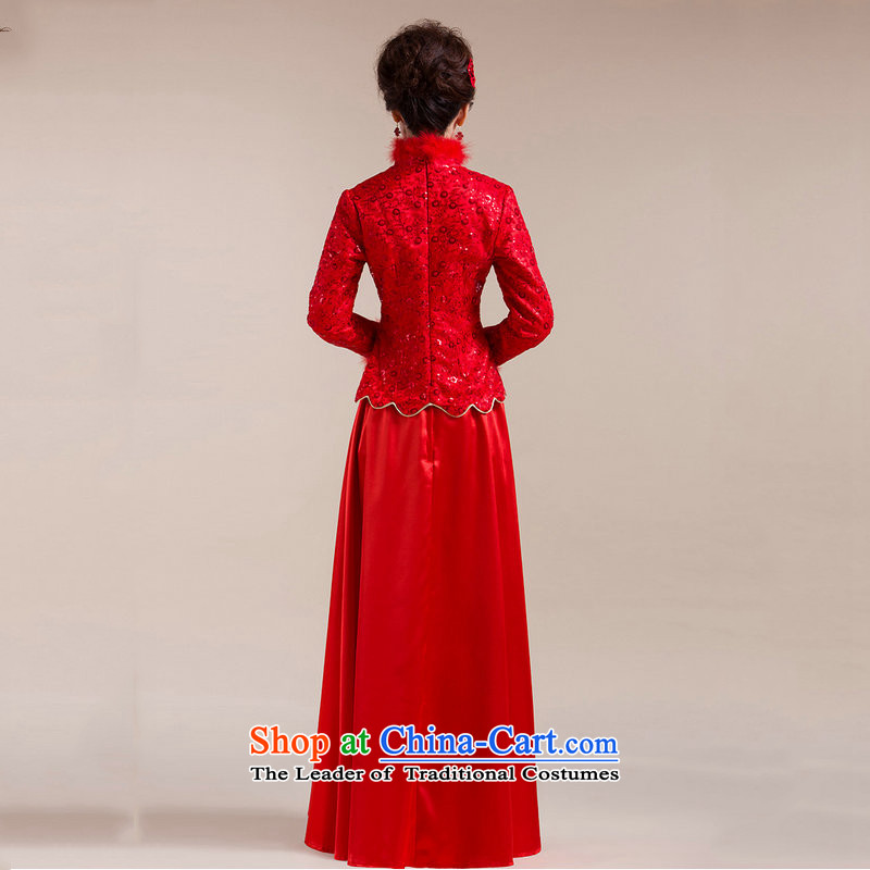 Optimize video for winter 2015 new autumn and winter cheongsam dress Gross Gross for cuff dot decorated under the aliasing dragging long skirt gx3102 red XL, Optimize Hong shopping on the Internet has been pressed.