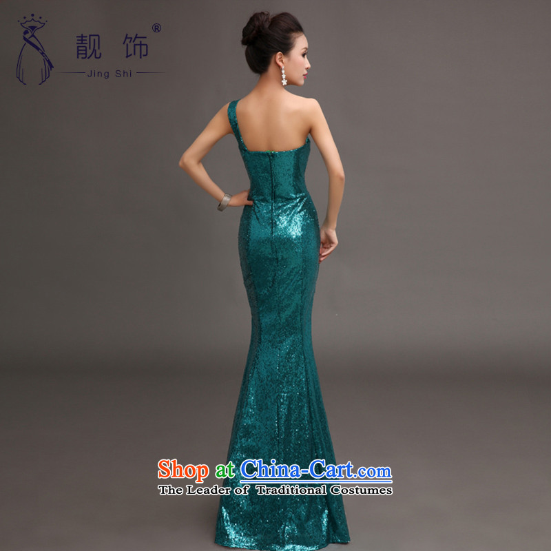 The talks with shoulder evening dresses 2015 new services on-chip bows luxury long crowsfoot dress moderator will align the Blue Lagoon, L, talks to trim (JINGSHI) , , , shopping on the Internet
