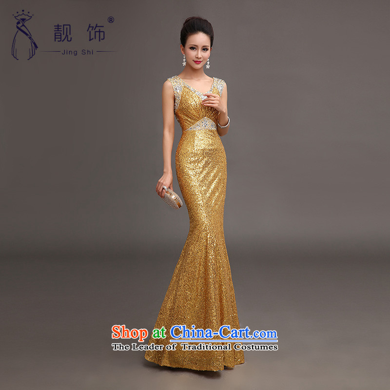 The talks with the new 2015 evening dresses on slice 4 luxury sexy shoulders crowsfoot dress moderator will make gold does not support replacement of talks trim (JINGSHI) , , , shopping on the Internet