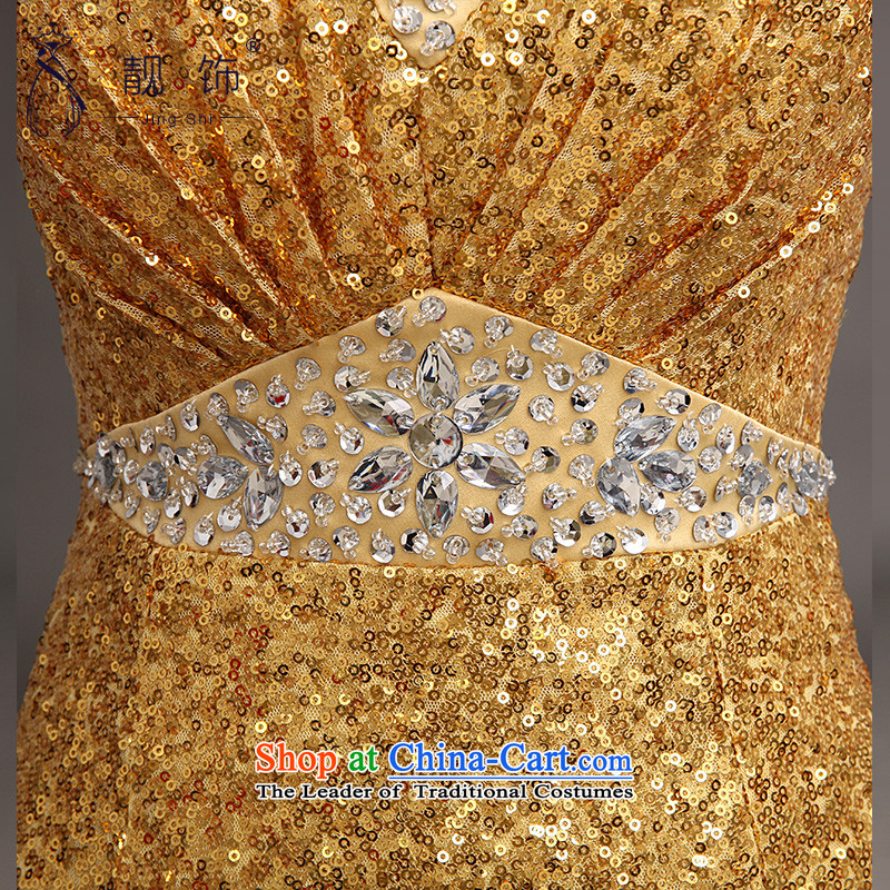 The talks with the new 2015 evening dresses on slice 4 luxury sexy shoulders crowsfoot dress moderator will make gold does not support replacement of talks trim (JINGSHI) , , , shopping on the Internet