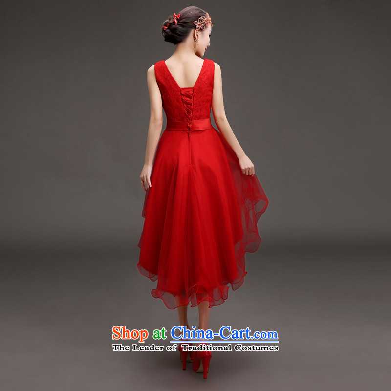 In 2015, the small bows brides friends dress Korean Spring Banquet performances shoulders Dress Short long after the former red dress code red petticoat M 2 feet of the waist-yi (LANYI) , , , shopping on the Internet