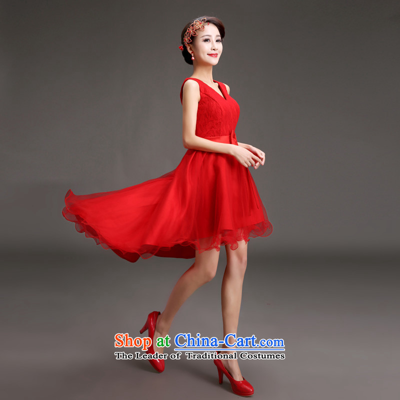 In 2015, the small bows brides friends dress Korean Spring Banquet performances shoulders Dress Short long after the former red dress code red petticoat M 2 feet of the waist-yi (LANYI) , , , shopping on the Internet