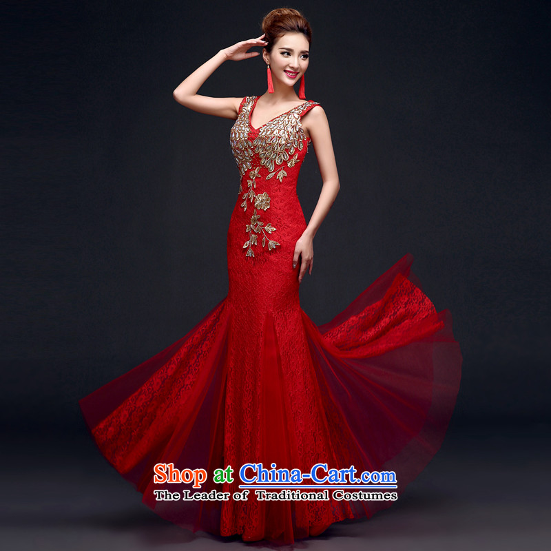 The privilege of serving-leung 2015 new bride with red wedding dress bows evening dress uniform long skirt red S honor crowsfoot services-leung , , , shopping on the Internet