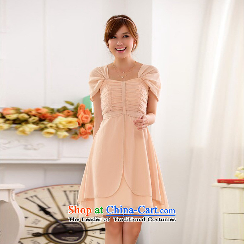 The end of the light (QM) short) bridesmaid service packages with bows services shoulder banquet evening dresses dresses thick MM larger dress JK9918C-1  XXL, pink light at the end of shopping on the Internet has been pressed.