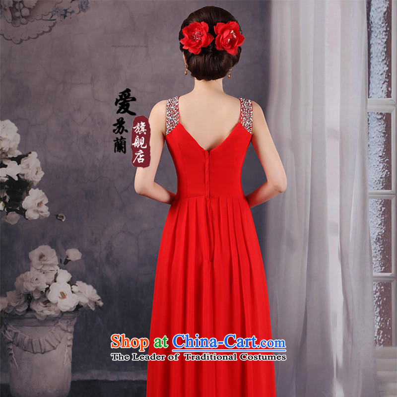 New 2 shoulder dress princess wedding red with V-Neck Mount Bridesmaid Service Bridal toasting champagne evening dresses red married love Su-lan , , , M shopping on the Internet