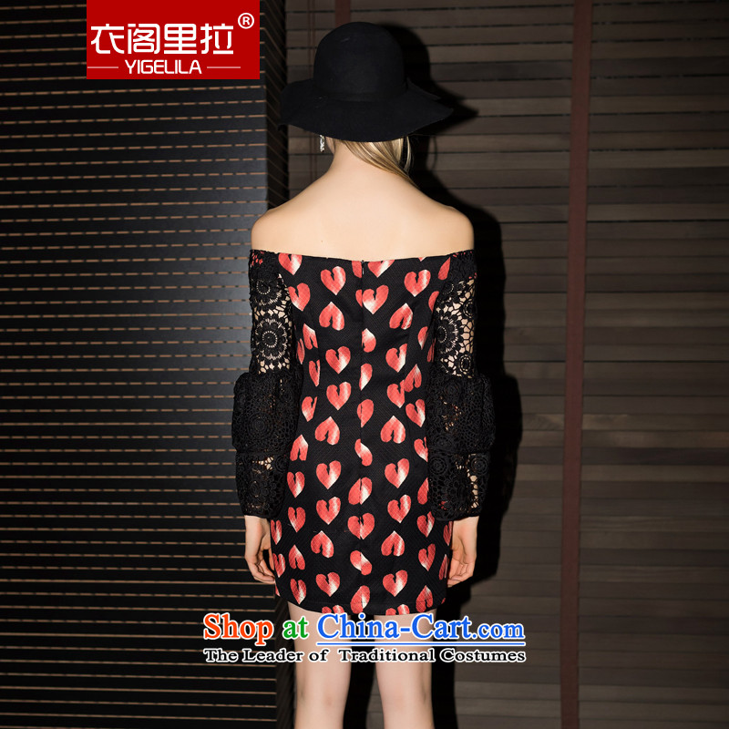 Yi Ge Black Lace Embroidery lire word for long-sleeved mahogany and stamp banquet dress dresses placed at 6,842 m, Yi cabinet peach liras (YIGELILA) , , , shopping on the Internet