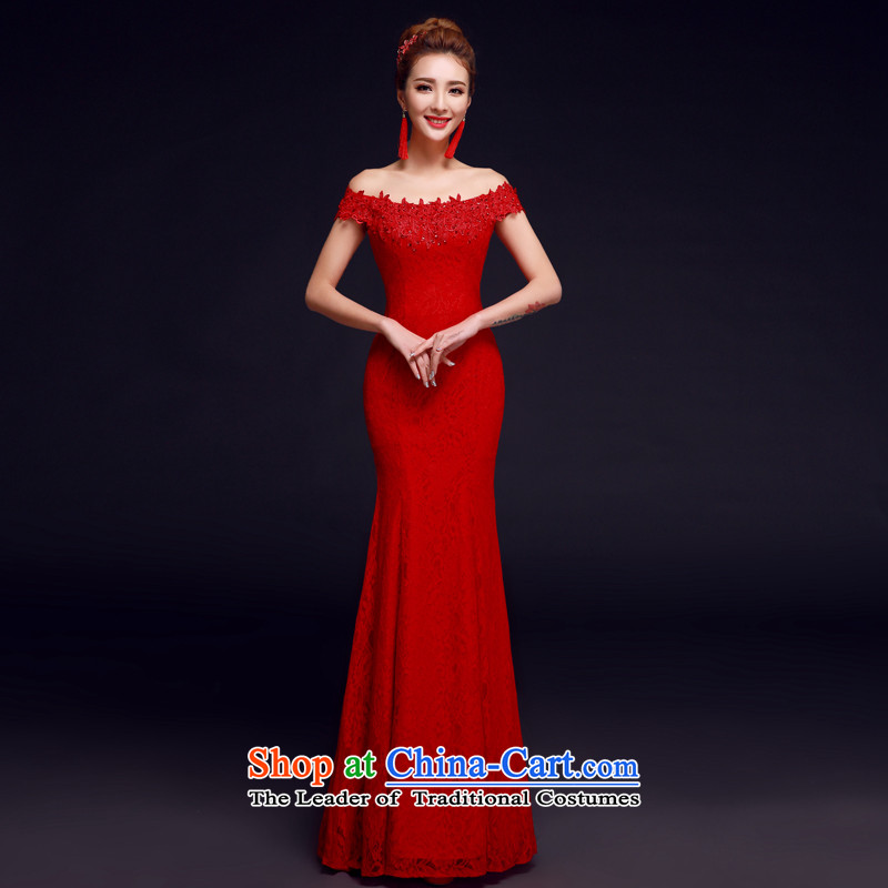 The privilege of serving-leung 2015 new bride replacing wedding dresses Red slotted shoulder evening dresses bows services to align the red , L, the honor of serving crowsfoot-leung , , , shopping on the Internet