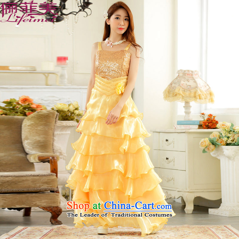 158 Annual Dinner Show and the other States under the auspices of Yingbin Hotel shop skirt cake princess skirt long lifting strap bows dress bridal dresses golden?XXL 138-158 for a catty