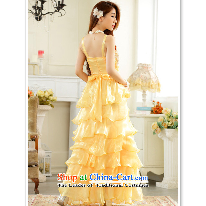 158 Annual Dinner Show and the other States under the auspices of Yingbin Hotel shop skirt cake princess skirt long lifting strap bows dress bridal dresses golden XXL 138-158 suitable for that achievement and shopping on the Internet has been pressed.