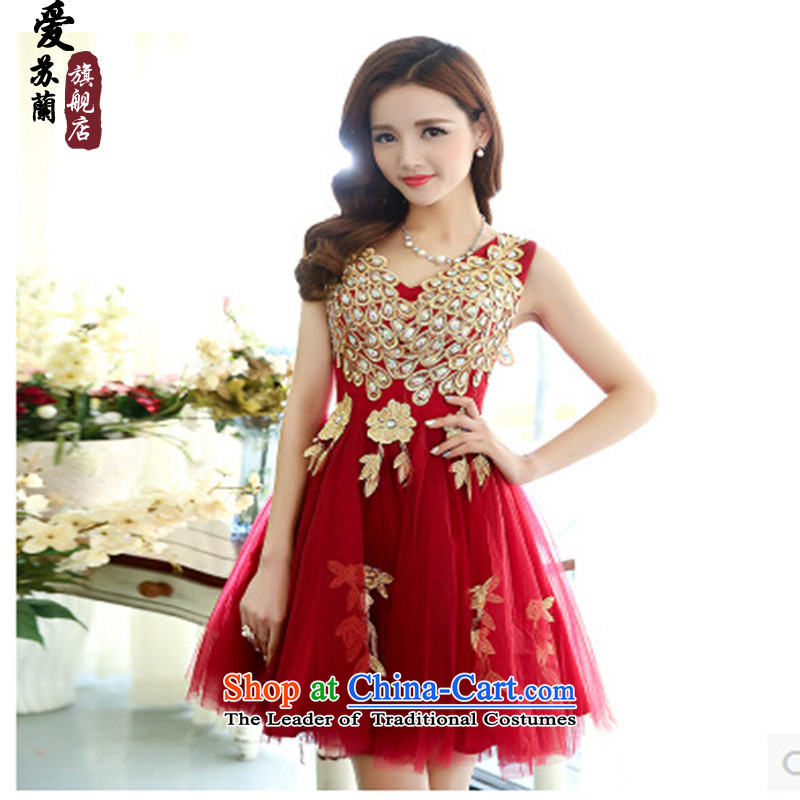 The new bride services bows Dress Short 2015 new spring wedding dresses and sexy thin video   V-Neck bon bon marriage evening dresses red XL, Su-lan , , , Love shopping on the Internet