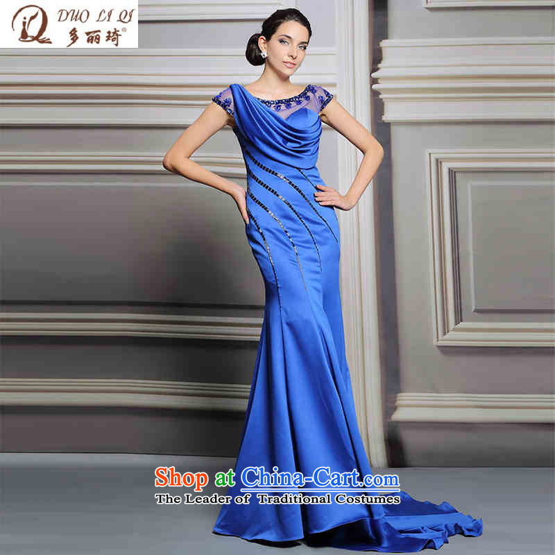 Doris Qi long tail western dress blue show car models crowsfoot dress photo color?XXL