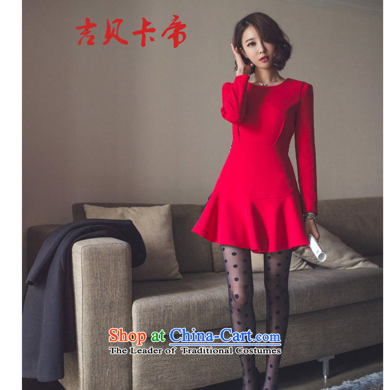 Gibez 9593# Dili Red Chinese New Year Card Happy temperament, forming the wedding dress elegant beauty skirts dresses female autumn and winter red XL, Guybet Card (JIBEIKADI) , , , shopping on the Internet