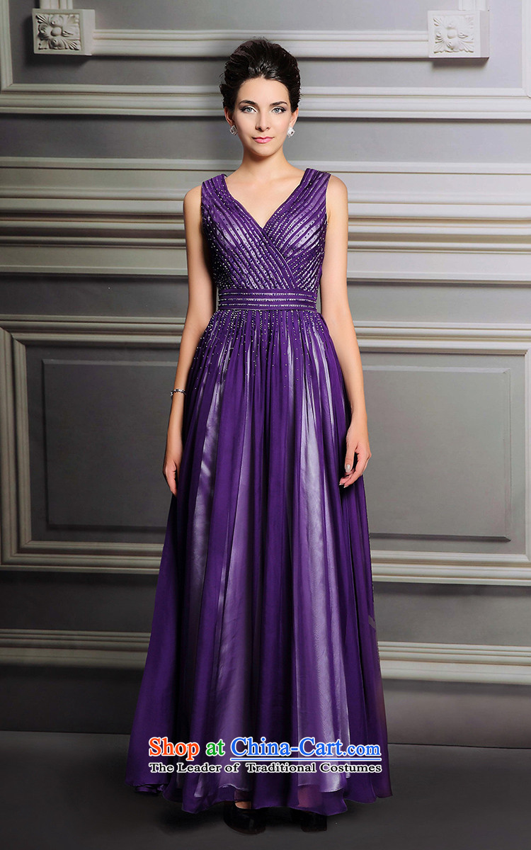 Doris Qi purple evening dress long V-Neck banquet dress aristocratic evening attended the ceremony picture color pictures, prices, XL brand platters! The elections are supplied in the national character of distribution, so action, buy now enjoy more preferential! As soon as possible.