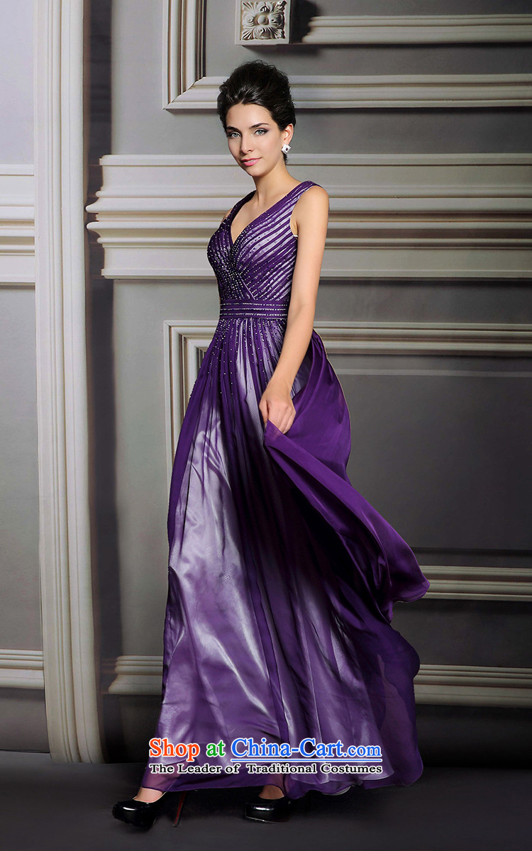 Doris Qi purple evening dress long V-Neck banquet dress aristocratic evening attended the ceremony picture color pictures, prices, XL brand platters! The elections are supplied in the national character of distribution, so action, buy now enjoy more preferential! As soon as possible.