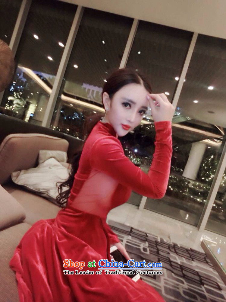 Gibez card in Dili 6311# Korea Dongdaemun Fashion Korean aristocratic sexy bon bon red dress long-sleeved dresses red S picture, prices, brand platters! The elections are supplied in the national character of distribution, so action, buy now enjoy more preferential! As soon as possible.