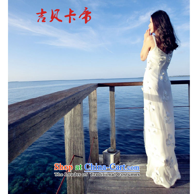 Gibez card in Dili headquarters Hon Jasper Tsang Yok-sing Lau 006# woven with deep V White Dress skirt straps long skirt beachfront resort Bohemia beach skirt white S GIBEZ Card (JIBEIKADI) , , , shopping on the Internet