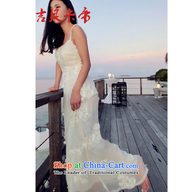 Gibez card in Dili headquarters Hon Jasper Tsang Yok-sing Lau 006# woven with deep V White Dress skirt straps long skirt beachfront resort Bohemia beach skirt white S GIBEZ Card (JIBEIKADI) , , , shopping on the Internet