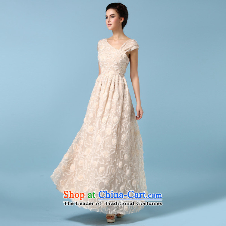 Gibez 7009#2015 Timor spring and summer card banquet dress shoulder and chest dresses stereo flower high emulation population to drag the wrinkle long skirt apricot L photo, prices, brand platters! The elections are supplied in the national character of distribution, so action, buy now enjoy more preferential! As soon as possible.