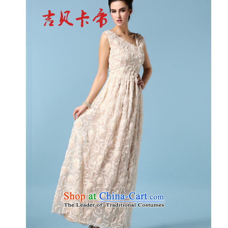 Gibez 7009#2015 Timor spring and summer card banquet dress shoulder and chest dresses stereo flower high emulation population to drag the wrinkle long skirt apricot , L, Gil Bekaa in Dili (JIBEIKADI) , , , shopping on the Internet