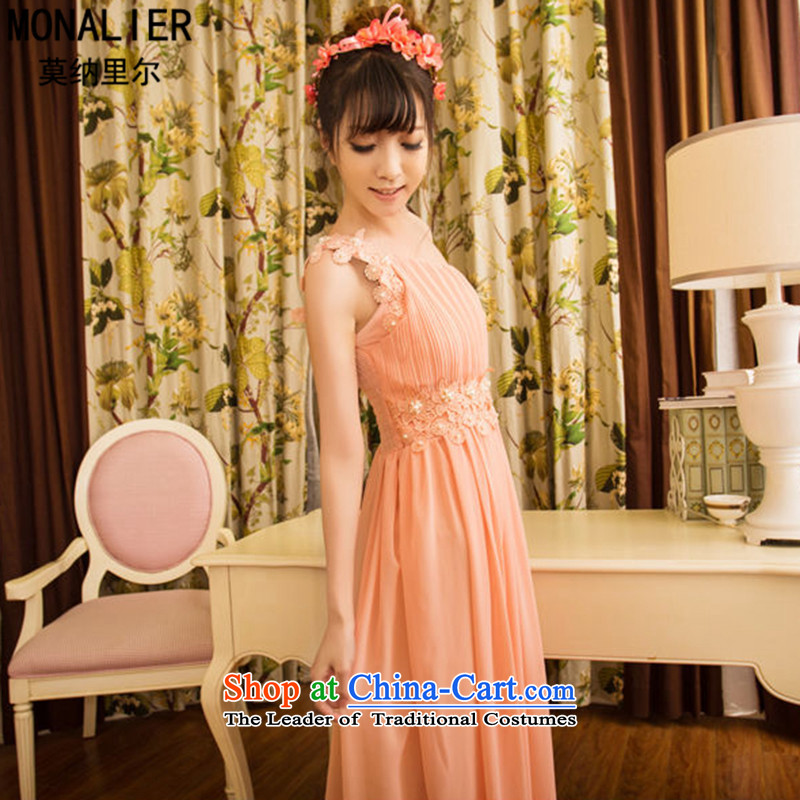 Monari, early spring 2015 new sweet temperament OL banquet bridesmaid marriage Beveled Shoulder dresses female long skirt dress with the left shoulder straps pink S Stealth Monari (monalier) , , , shopping on the Internet