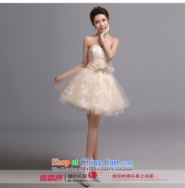 Hei Kaki wedding dresses new 2015 autumn and winter Korean brides short, wipe the Chest Sau San banquet bridesmaid dress X034 champagne color left Tailored size picture, prices, brand platters! The elections are supplied in the national character of distribution, so action, buy now enjoy more preferential! As soon as possible.