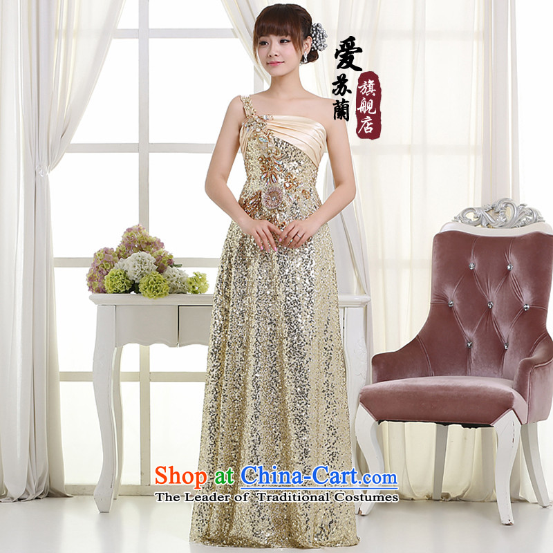 New bridesmaid dress long dresses on-chip shoulder crowsfoot dress bows bridesmaid dress pale yellow XXL, love Su-lan , , , shopping on the Internet