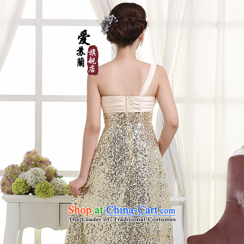 New bridesmaid dress long dresses on-chip shoulder crowsfoot dress bows bridesmaid dress pale yellow XXL, love Su-lan , , , shopping on the Internet