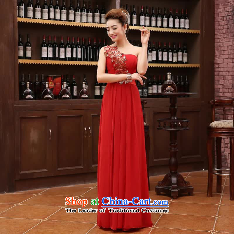 The Korean version of the new 2015 Red single shoulder length) Bride straps wedding dress bows services Evening Dress Suit M red s annual Charlene Choi spirit has been pressed shopping on the Internet