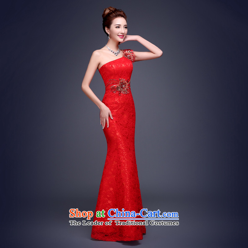 However Service Bridal 2015 New Red single shoulder length of winter evening dress married crowsfoot banquet annual Sau San red , L, Beverly (tingbeier ting) , , , shopping on the Internet