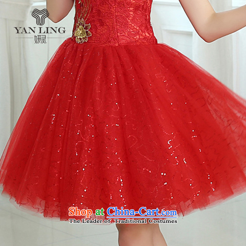 The new Word 2015 shoulder The Princess Bride bon bon skirt flowers of marriage for short wedding dress bridesmaid skirt LF260 RED XXL, Charlene Choi spirit has been pressed shopping on the Internet