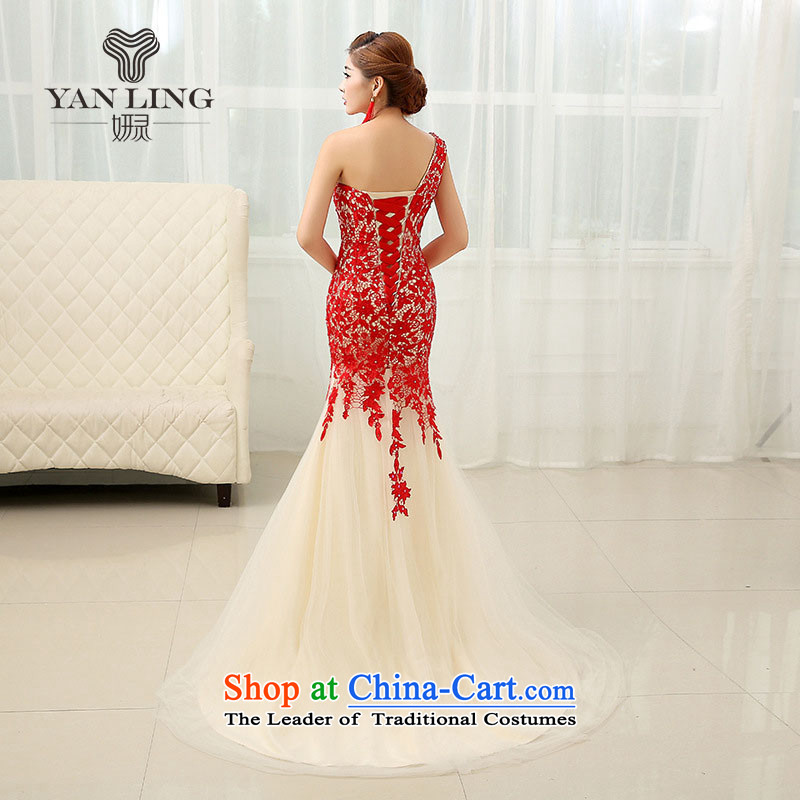 2015 Marriage bows to shoulder a crowsfoot dress Korean new strap evening dress LF264 video thin L, Sau San Yan Ling , , , shopping on the Internet