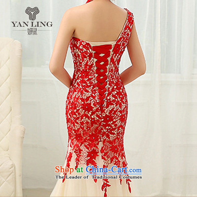 2015 Marriage bows to shoulder a crowsfoot dress Korean new strap evening dress LF264 video thin L, Sau San Yan Ling , , , shopping on the Internet