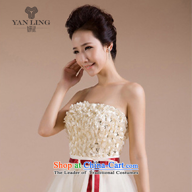 2015 new wedding dresses white floral pattern and chest lace skirt yarn red ribbon in small white M Yeon LF205 dress spirit has been pressed shopping on the Internet