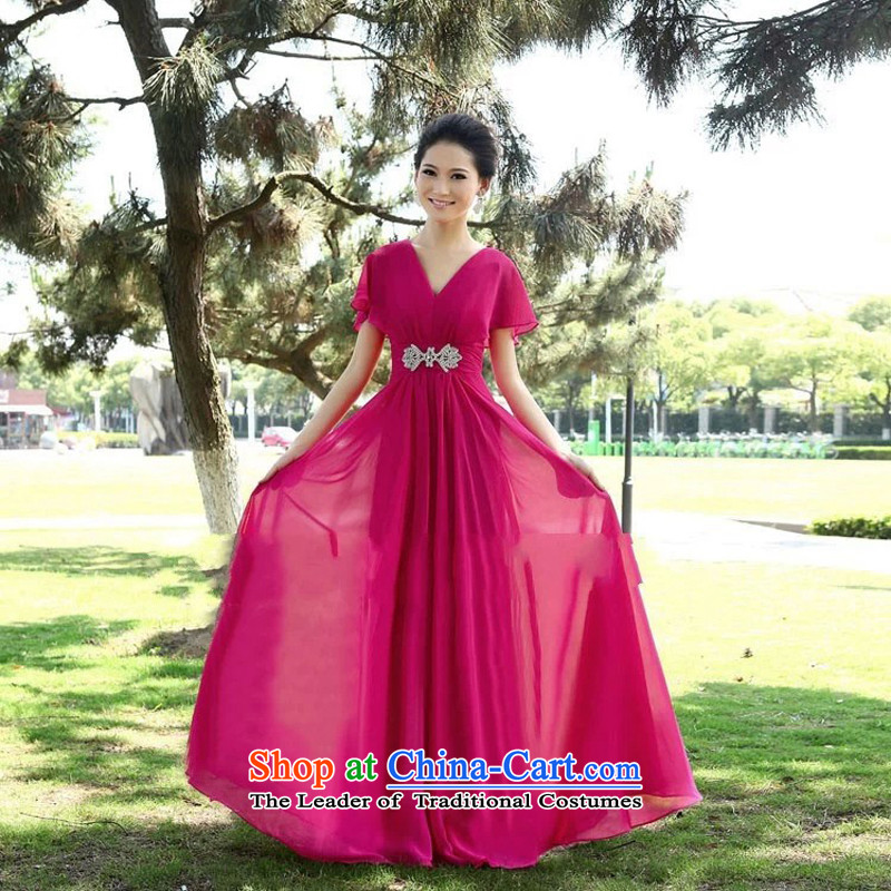 Charlene Choi Ling Zi better red V-Neck long bride wedding dress choral clothing chorus girl long purple clothes , L, Charlene Choi Spirit (yanling) , , , shopping on the Internet