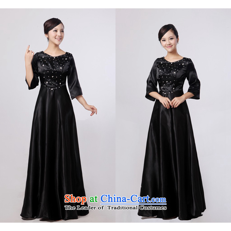 Charlene Choi Ling long-sleeved black chorus girl dress uniform large choral clothing female long choir uniforms older blackXXL