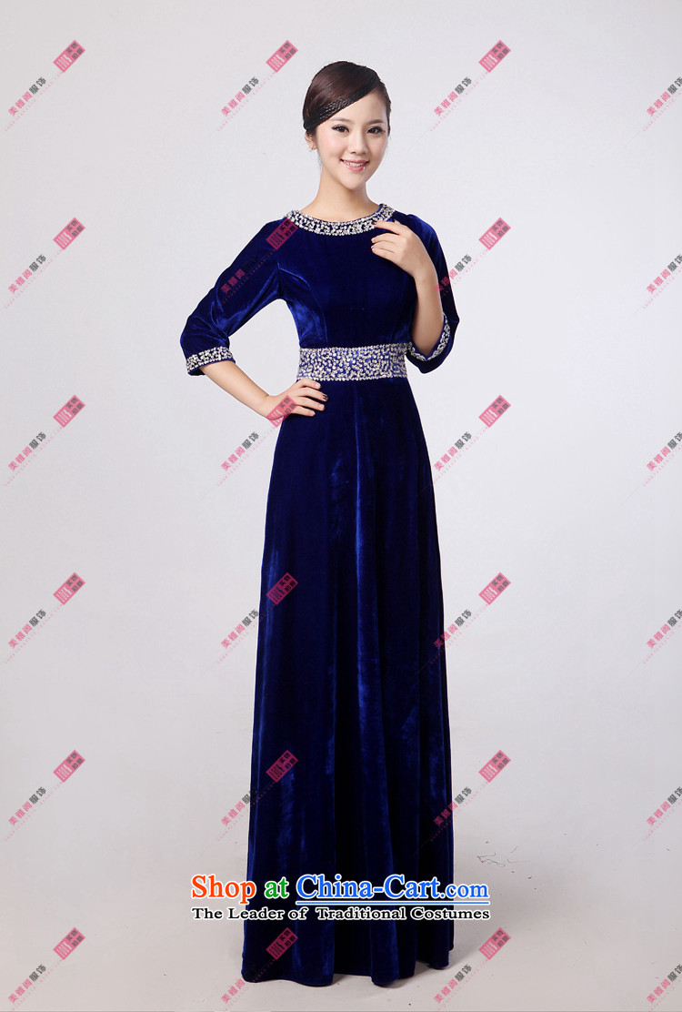 Charlene Choi Ling Bao blue velvet Ms. long skirt choral clothing chorus girl dress uniform choral conductor for services XL Photo, prices, brand platters! The elections are supplied in the national character of distribution, so action, buy now enjoy more preferential! As soon as possible.