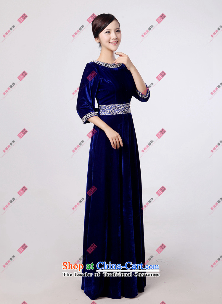 Charlene Choi Ling Bao blue velvet Ms. long skirt choral clothing chorus girl dress uniform choral conductor for services XL Photo, prices, brand platters! The elections are supplied in the national character of distribution, so action, buy now enjoy more preferential! As soon as possible.