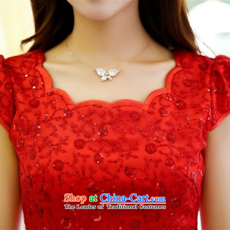 Honey-soo at Amoy yi 2015 new bride dress uniform back door marriage bows with waves for bubbles sleeved vest dresses two kits bridesmaid dress kit red XXXL, honey Amoy-soo (moteshow Yi) , , , shopping on the Internet