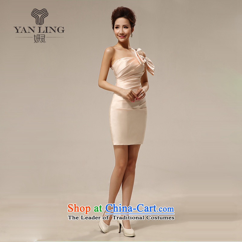 2015 Short of bridesmaid small dress marriages wedding fashion bow tie bows services bridesmaid LF140 serving champagne color L, Charlene Choi spirit has been pressed shopping on the Internet