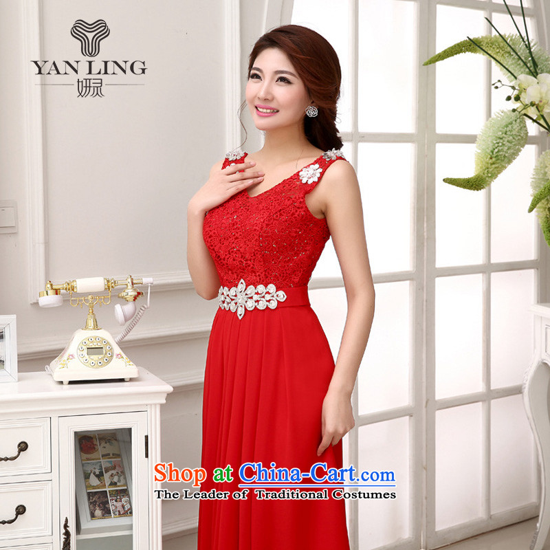 2015 New Sau San video thin red chiffon dress shoulders bride services show bridesmaid toasting champagne evening LF231 champagne color M, Charlene Choi spirit has been pressed shopping on the Internet