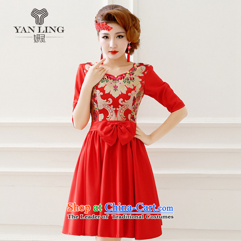  In 2015 improved short-sleeved bride advanced brocade coverlets qipao QP138 load bride toasting champagne marriage red s, Charlene Choi spirit has been pressed shopping on the Internet