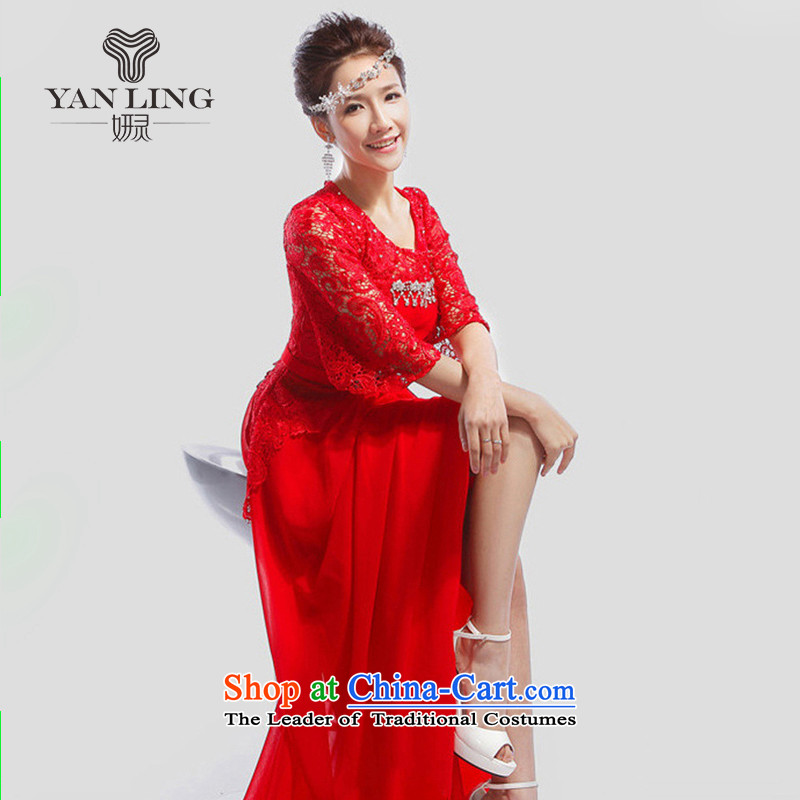 2015 new bride bows dress marriage banquet long evening dress LF501 moderator red s, Charlene Choi spirit has been pressed shopping on the Internet